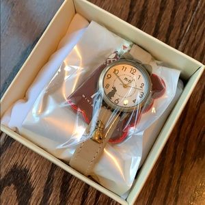 Girls Khaki Leather Quartz Watch Mini Bunny